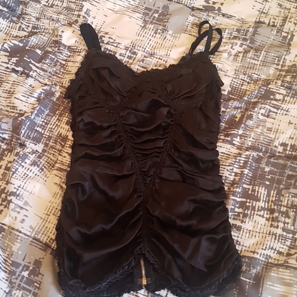 D & G Dolce Gabbana Black Ruched Silk “Lingerie Look" Bustier Blouse